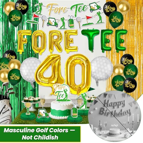 Image of Golf 40th Birthday Decorations for Men, 40 Year Old Happy Bday Party Decoration Forty Golf Decor Balloons Banner Cake Topper