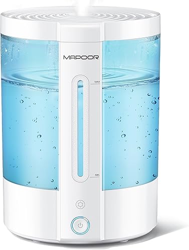 MAPOOR Humidificadores para dormitorio, humidificador ultrasónico de niebla fría de 3 litros con apagado automático y luz de 7 colores,