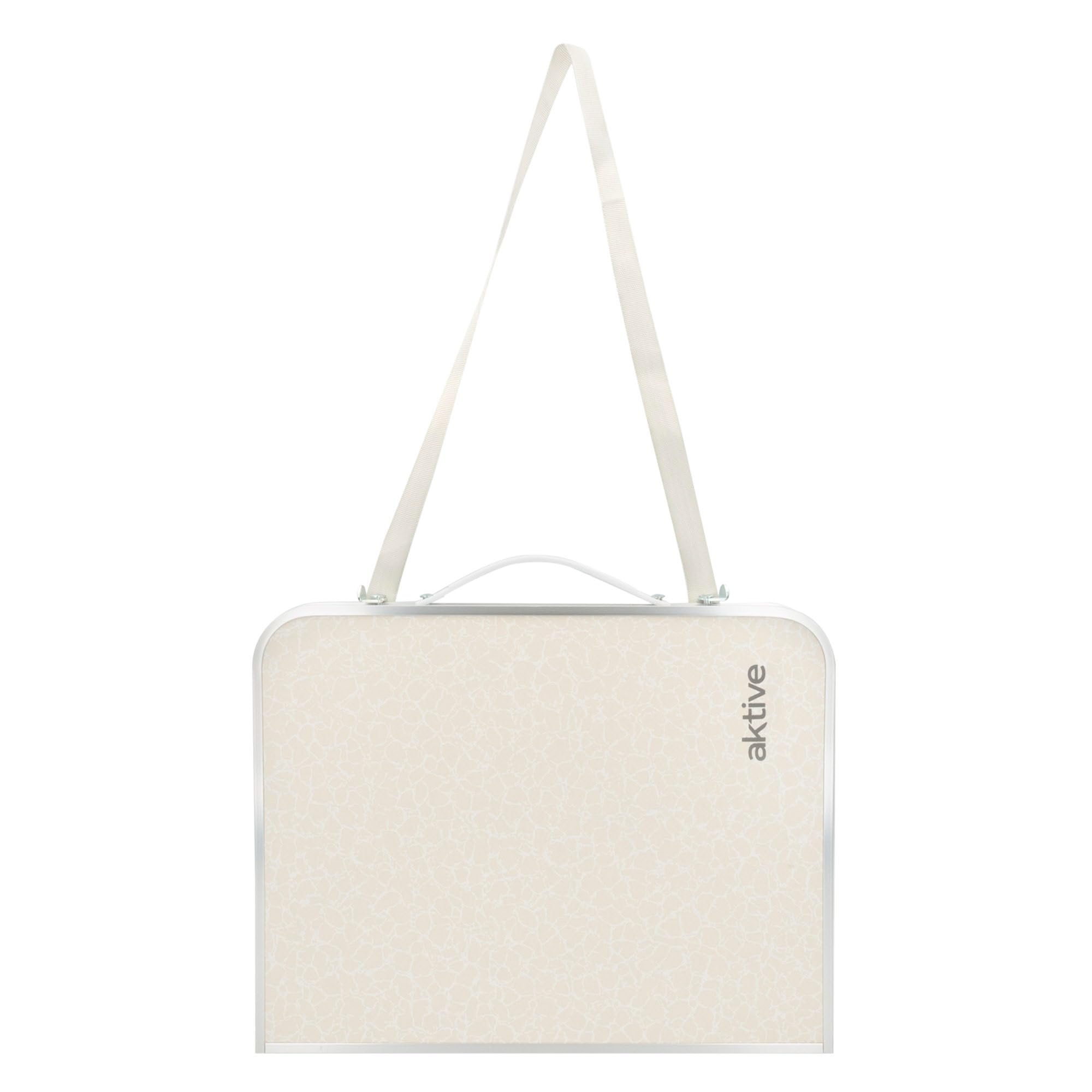 AKTIVE Tavolo da spiaggia pieghevole, Tavolo da spiaggia basso, 60x40x25 cm, colore crema, struttura in metallo, piano in legno, piccolo tavolo da campeggio pieghevole, blocco di sicurezza, Campeggio