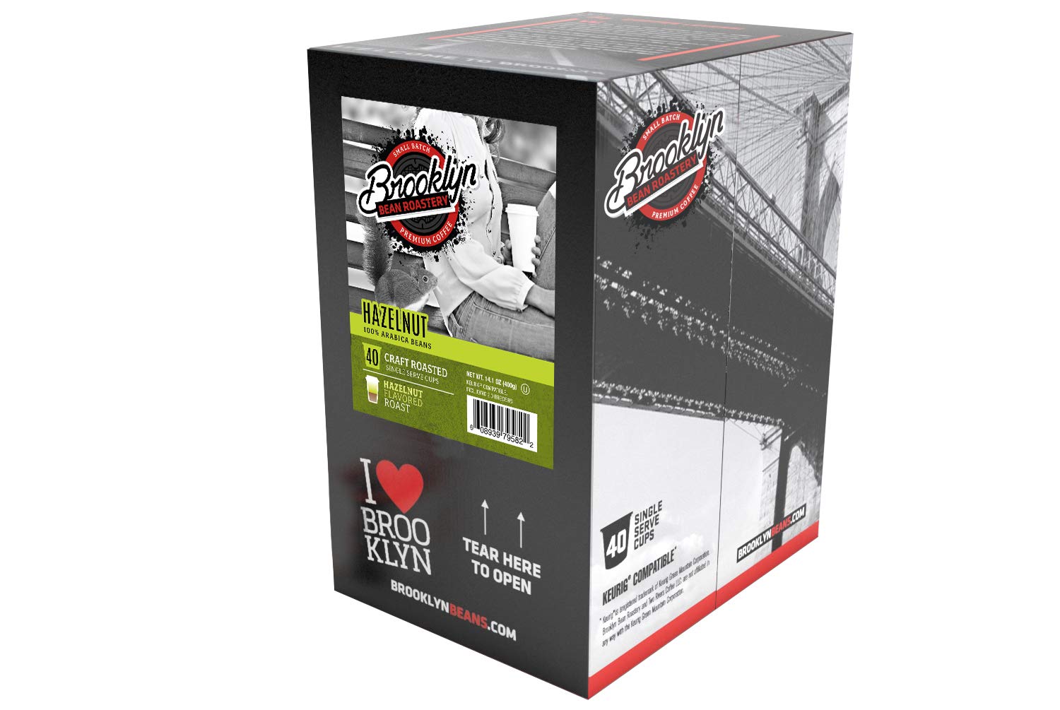 Brooklyn Beans Hazelnut Gourmet - Juego de 40 cápsulas de café compatibles con los cerveceros Keurig K Cup