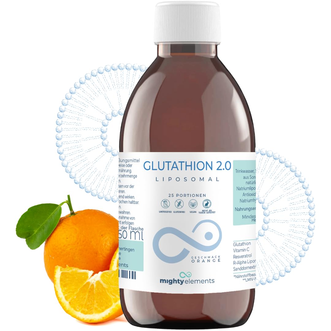Mighty Elements 4 in 1 - Liposomales Glutathion 400mg Vitamin C 175mg, Resveratrol 50mg, R-Alpha Liponsäure 50, Vegan, Flüssig 250ml