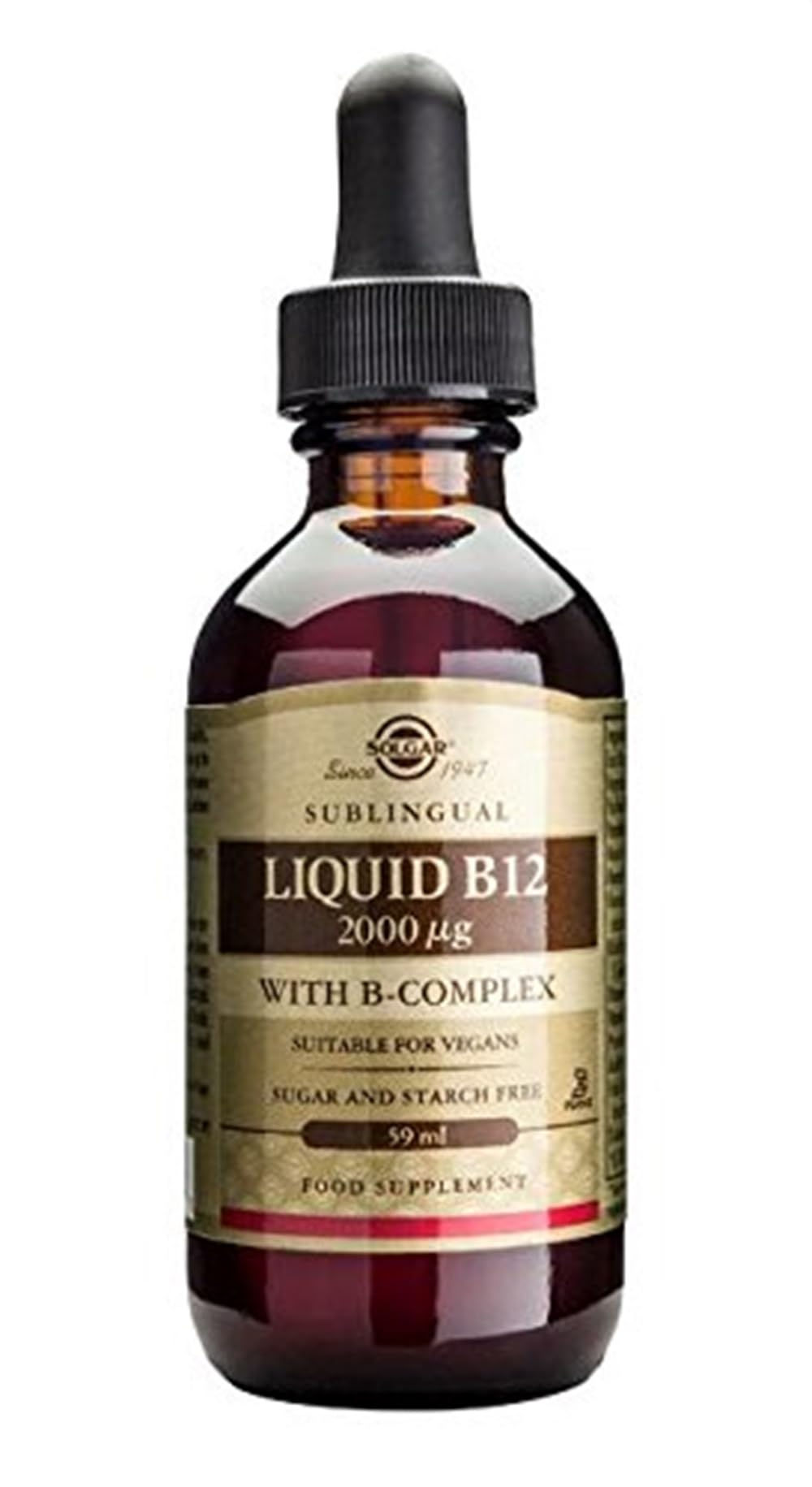 Solgar Sublingual Liquid B-12 2000 mcg with B-Complex | 2 fl. oz. (59 ml) | 59 Servings | Supports Red Blood Cell Regeneration & Energy Production | Non-GMO, Gluten & Dairy Free | Suitable for Vegans