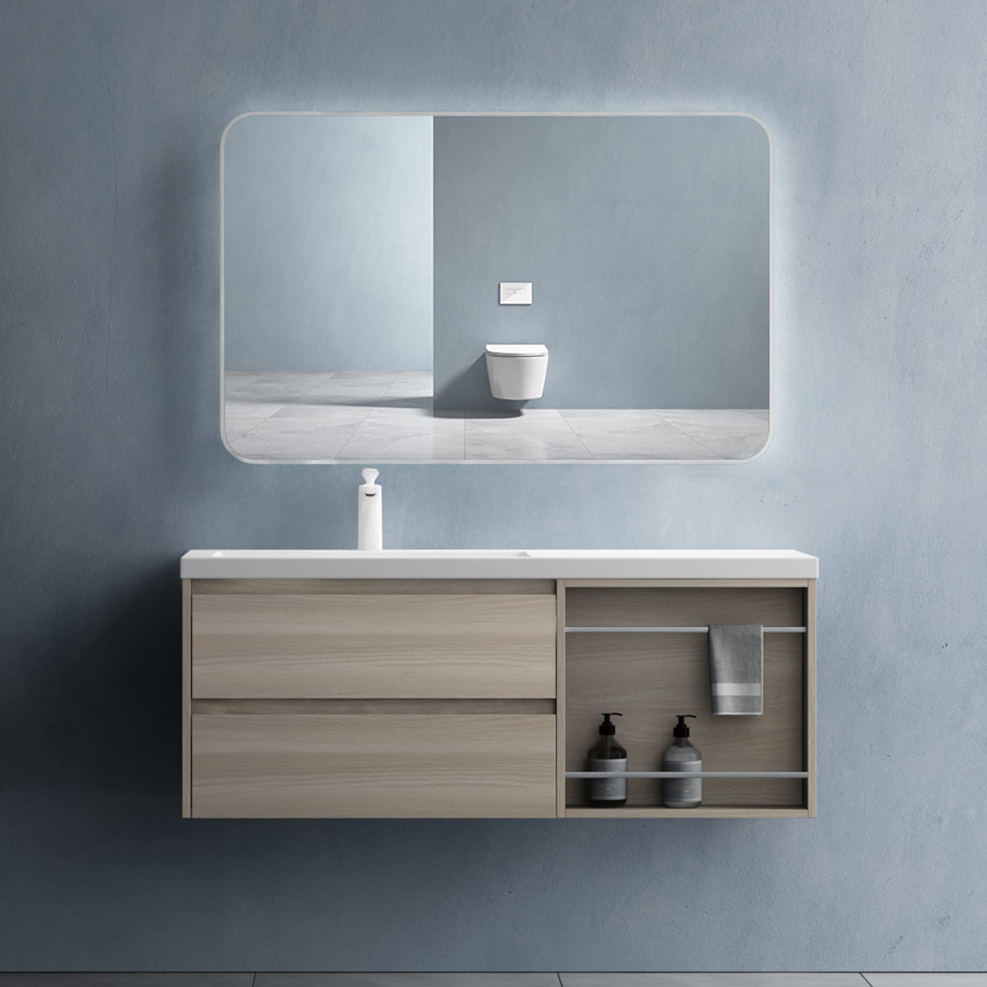doporro Mobile Bagno Sospeso Mobile Sottolavabo 120x46x49 cm con Lavabo | Marrone Chiaro, Open F148 Colossum820