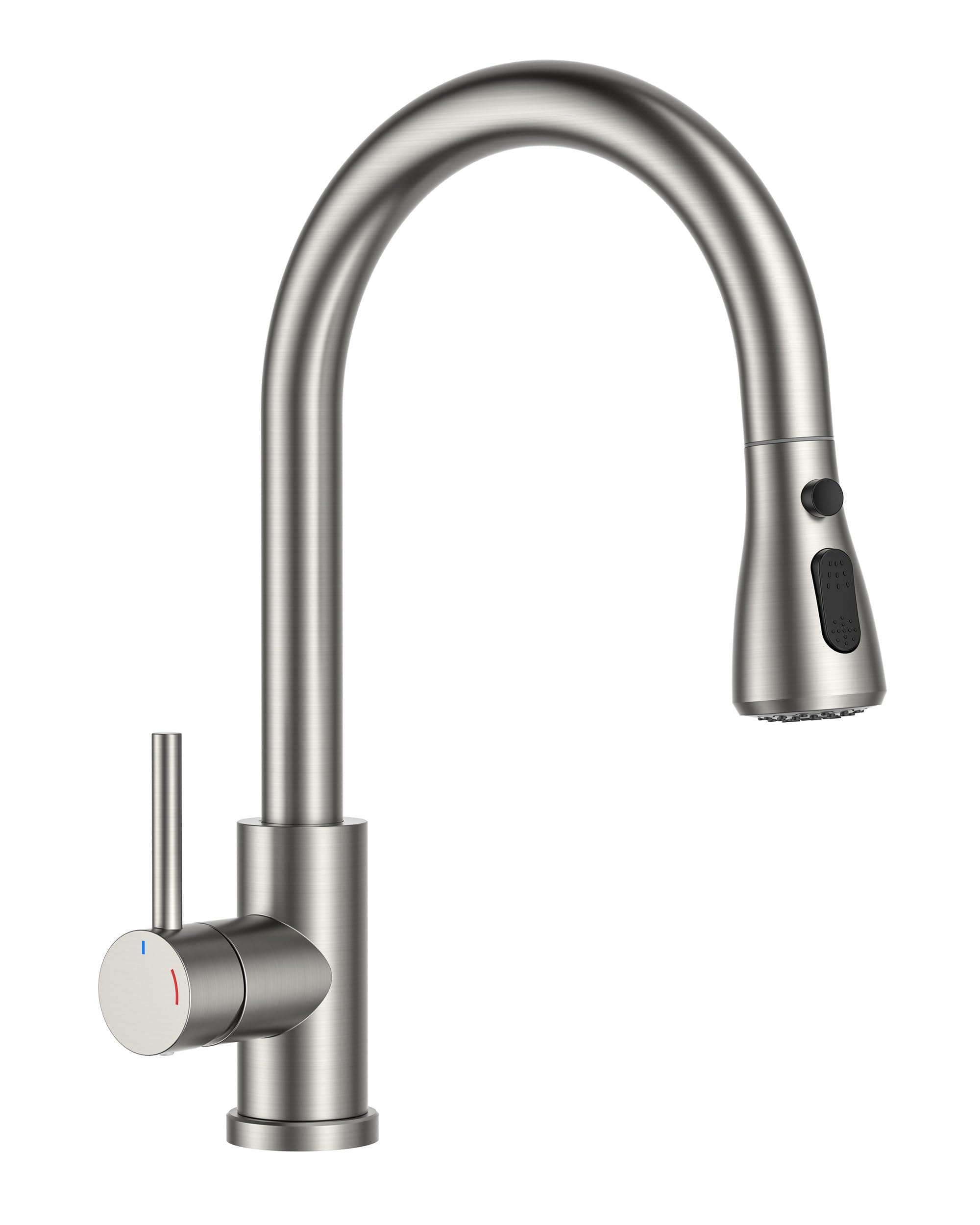 FORIOUS Grifo Cocina Extraíble Baja Presión, 2 Modos de Agua, Grifo Cocina Fregadero con 3 Conexiones para Calentador o Bajo Fregadero, Giro 360°, Acero Inoxidable, Palanca