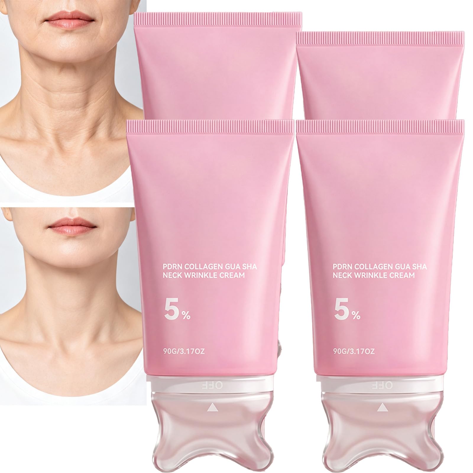 Crema reafirmante e hidratante para el cuello Gua Sha, hidratante antiedad con PDRN, colágeno y péptidos para líneas de expresión, crema reafirmante y tensora de colágeno para el cuello. (4pcs)
