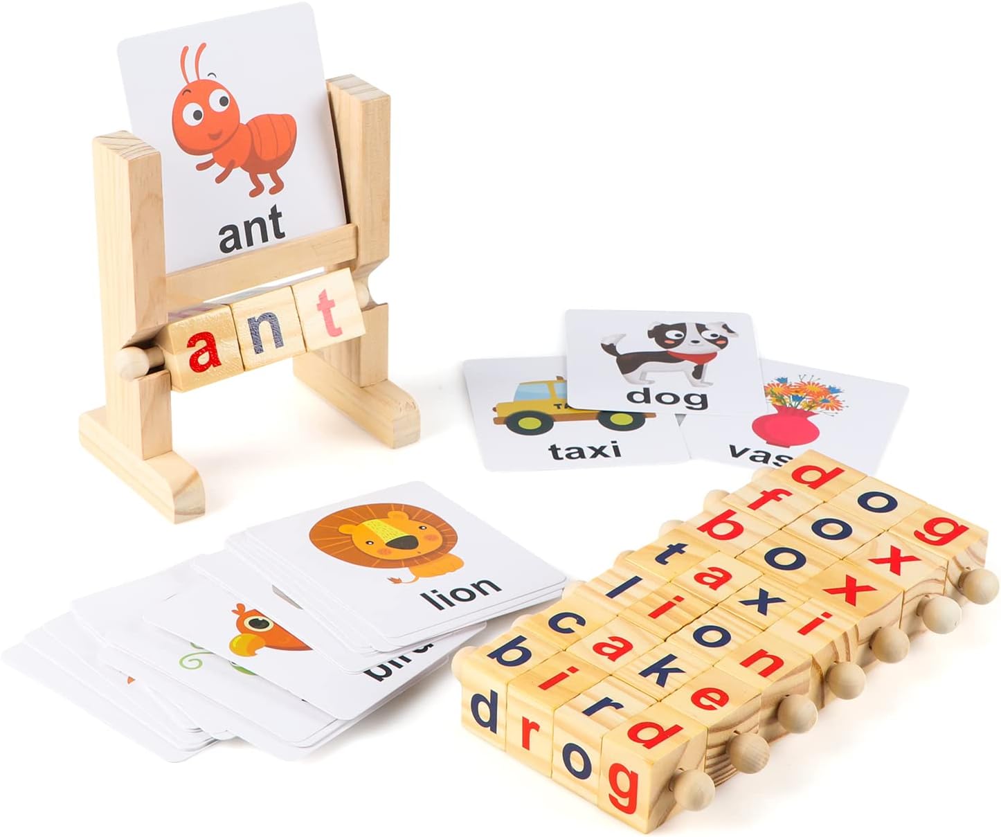 Joqutoys Wooden Reading Blocks Montessori Toys for Toddlers Flash Cards Short Vowel Rods Turning Rotating Match Letter Toy Educational Spinning Alphabet Learning Toys for Preshcool Boys Girls