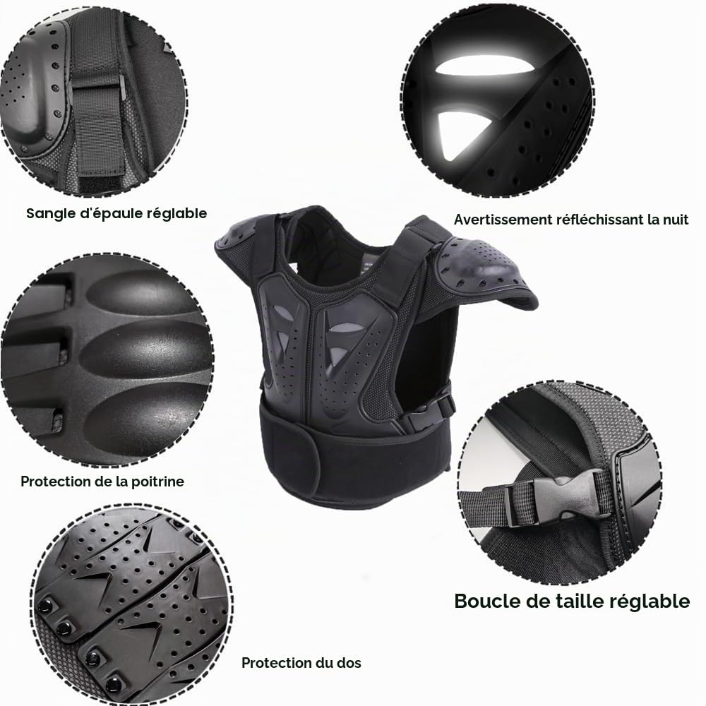 Armure de poitrine pour enfants, protection du dos, de la colonne vertébrale, protection de la poitrine, équipement de motocross, équipement d'équitation, gilet de course pour enfant