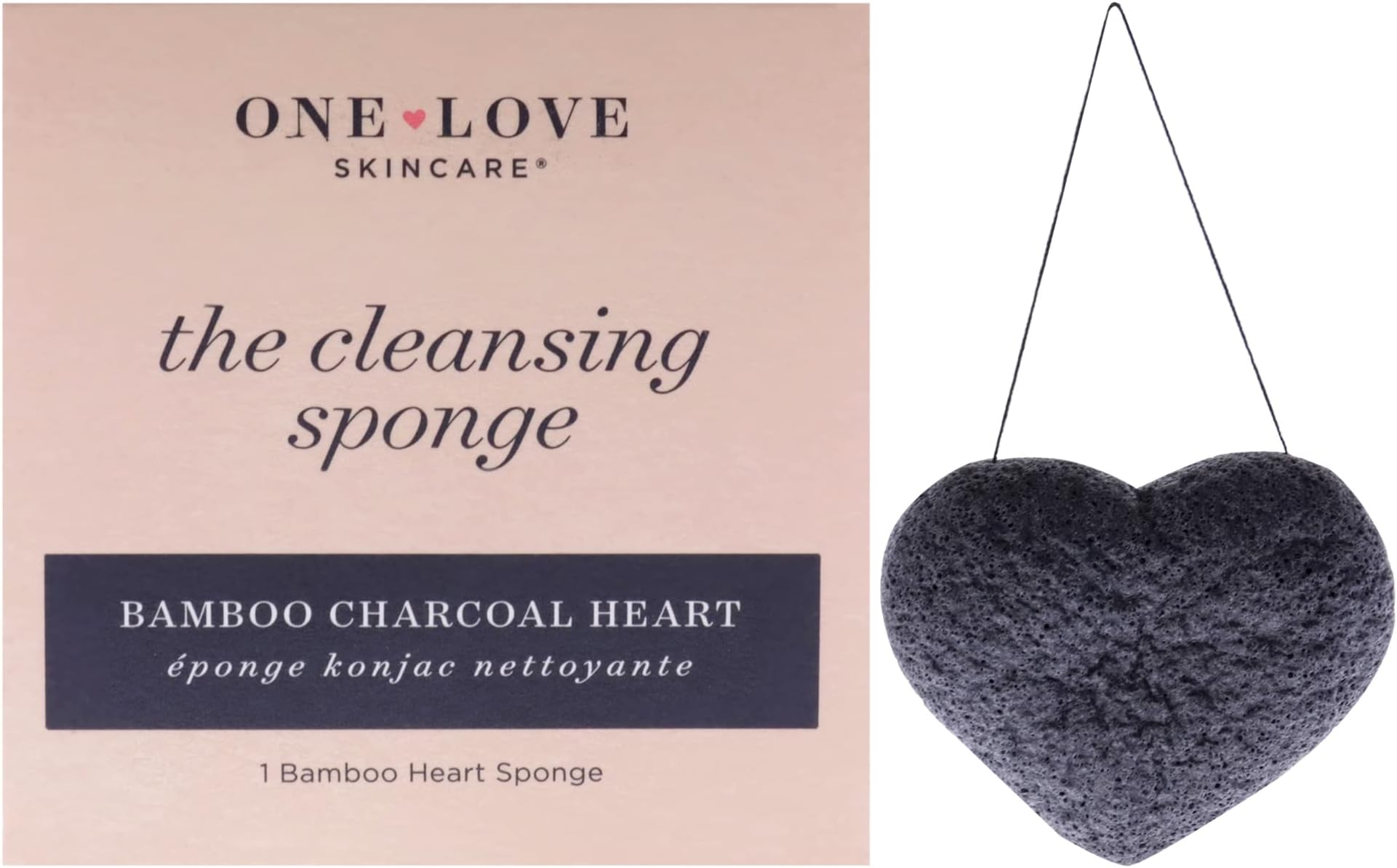 One Love Organics The Cleansing Sponge Bamboo Charcoal Heart Sponge Women 1 Pc