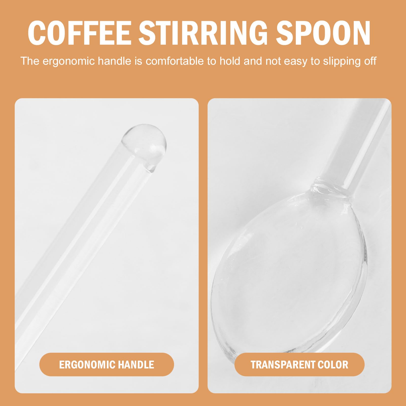 Operitacx Juego de 12 cucharas de cristal resistentes al calor, 14,20 cm, reutilizables, para café, té, cócteles y postres, con mango ergonómico