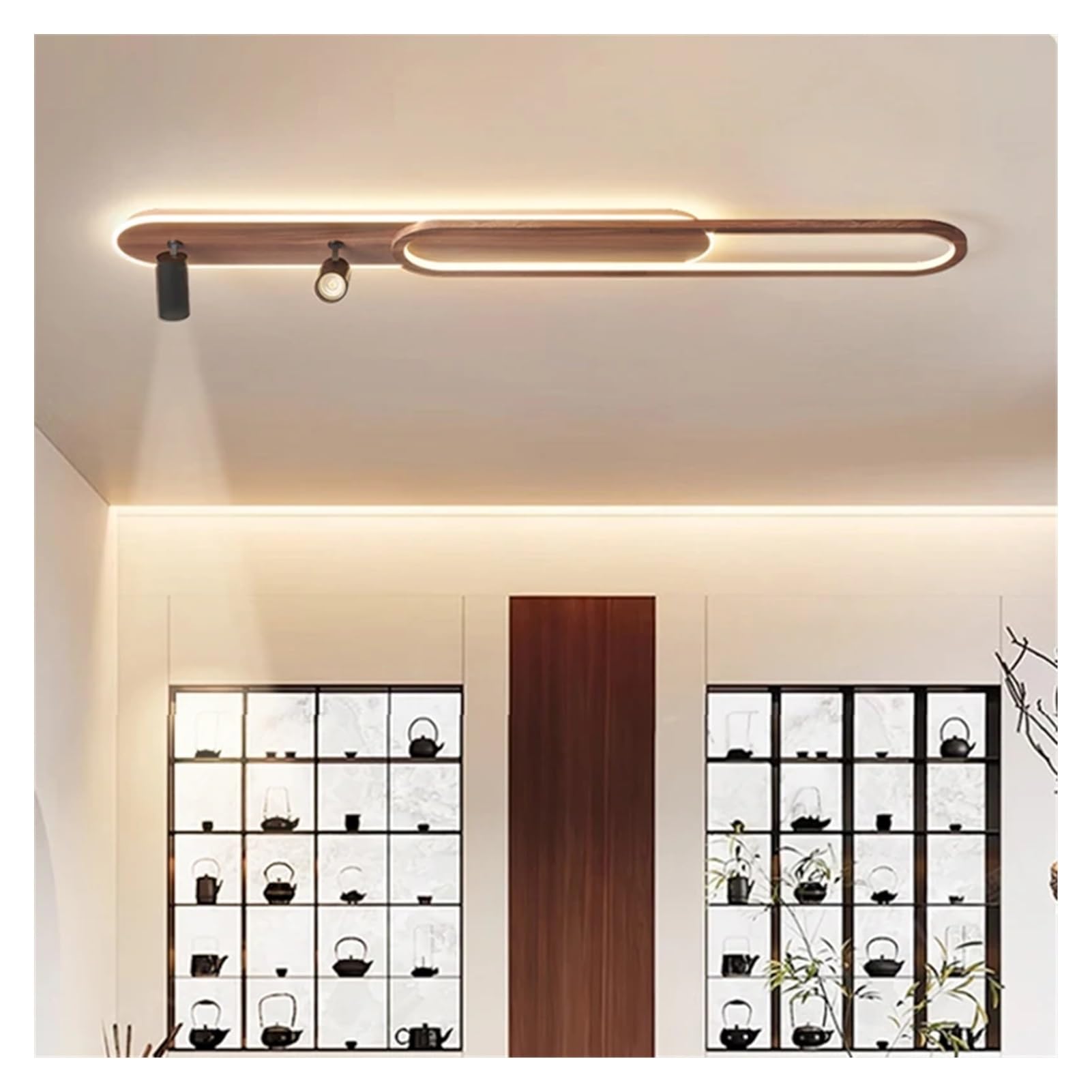 Lampe à suspension LED grain de noyer 100cm avec 2 spots orientables 360 - 7