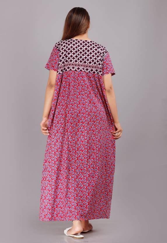 Image of Women Flower Printed Casual Wear Cotton Nighty - Gown-MFNT5014