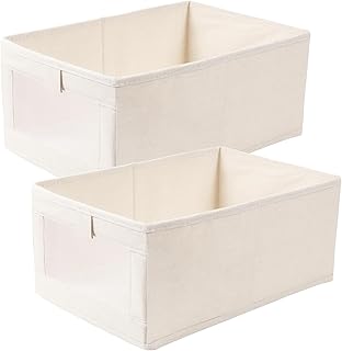 Dachiy Storage Box Set of 2 with Transparent Window - Folding Box Organiser for Wardrobe, Storage Box with Lid Fabric, Suitable for Storing Clothes, Toys