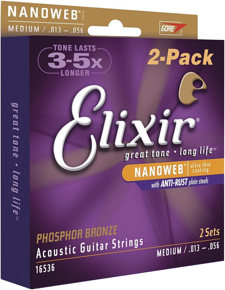 Elixir 16102 Strings Phosphor Bronze Acoustic Guitar Strings w NANOWEB