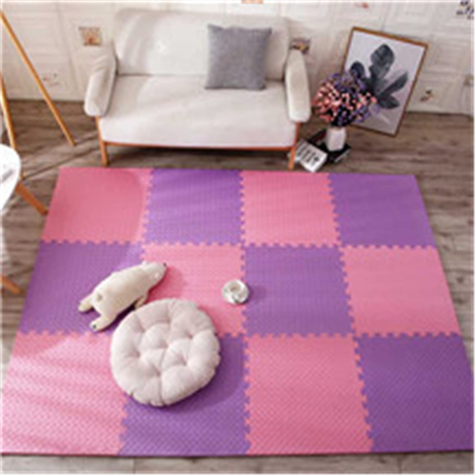 Alfombrilla De Juego De Rompecabezas para Niños, Alfombra Puzzle Entrelazada De Espuma EVA Suave,Estera De Arrastre Bebé para Sala De Estar Yoga Ejercicio, 60X60x2.5Cm,Pink+Purple,20pcs