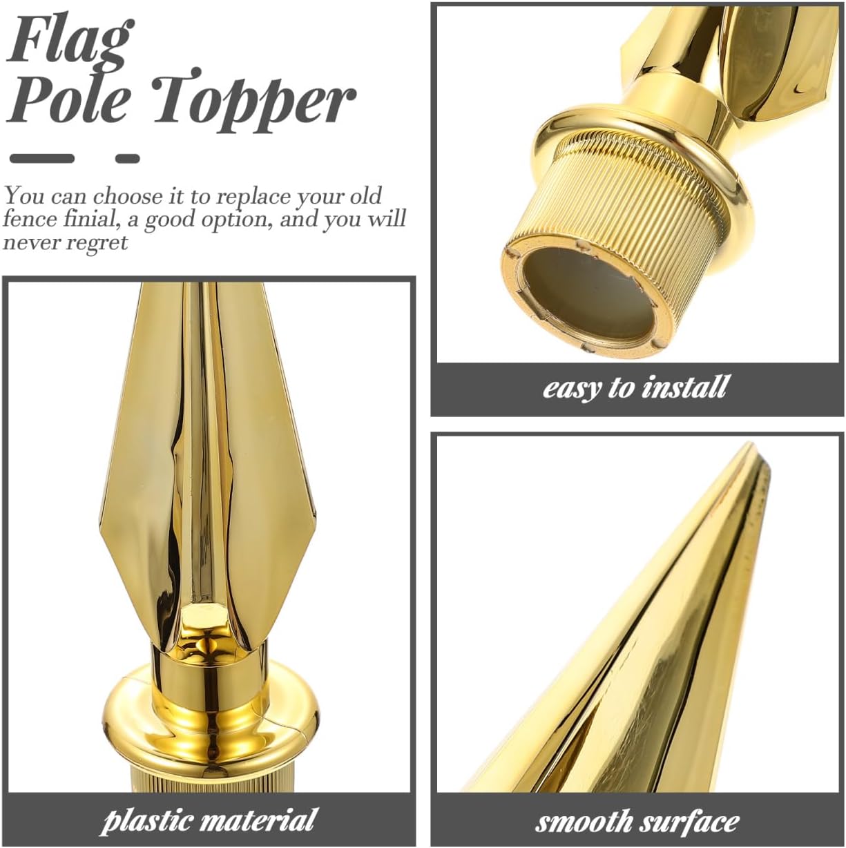 Veemoon Golden Flag Pole Topper Plastic Spear Flag Pole Topper Decorative Flagpole Top Ornaments Flagpole Finial Head Decoration for Office Yard Conference Garden Indoor and Outdoor Parade, 8.3Inch - Image 3