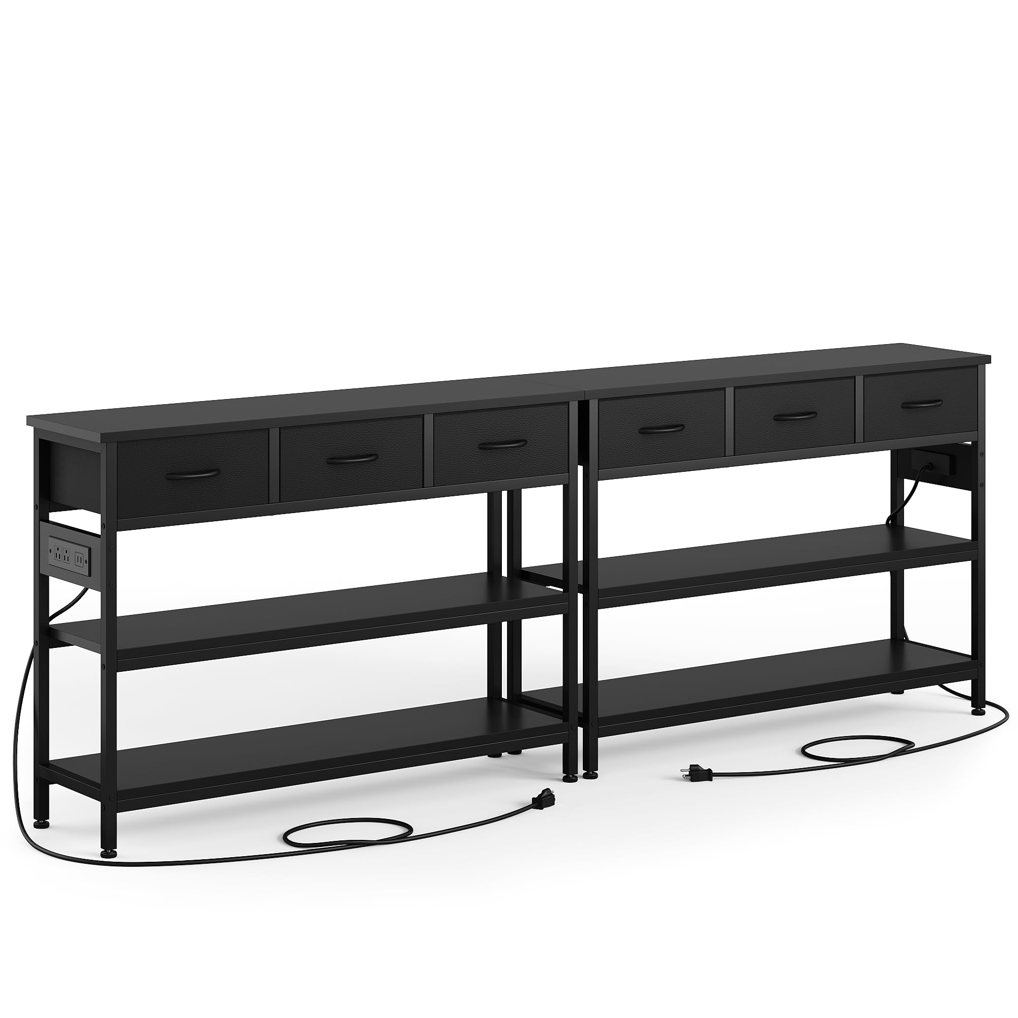 Lulive 2 Pack Entryway Table with Power Outlets, Console Table with 3 Fabric Drawers, Sofa Table for Living Room, Hallway, Couch, Foyer, Height