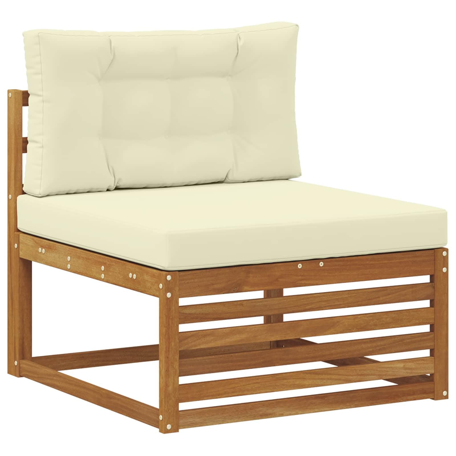 Gartenmöbelgarnitur mit 5 Sitzkissen und Armlehnen für Terrasse Balkon und Garten, wetterfestes Akazienholz Set mit modularen Sofas und Kissen