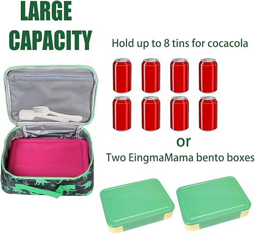 Miniatura 2 de Lonchera cuadrada con aislamiento de dinosaurio para niños pequeños, lonchera para niños, impermeable y aislada, suave, hielera de lona para el