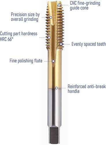 Miniatura 3 de FOCMKEAS Tapón de rosca de punta espiral M14 x 2 rosca, roscas de tierra H2 3 flautas, acero de alta velocidad HSS 6542 Tornillo métrico roscado