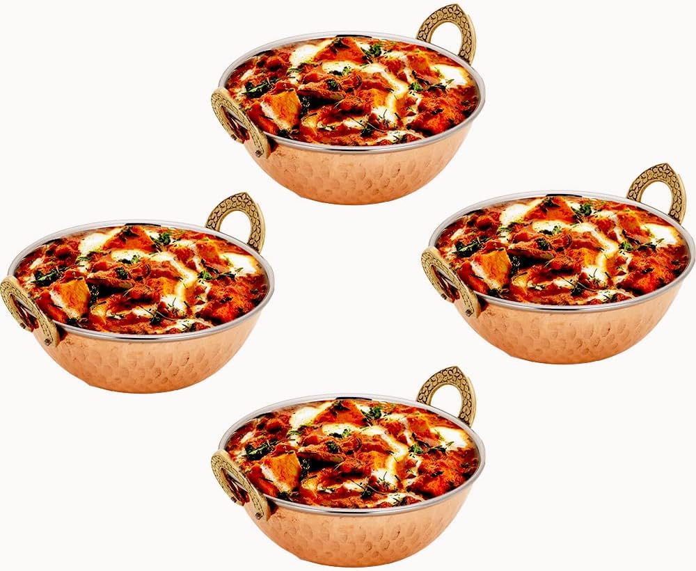 Bols balti en cuivre pur martelé Royal Kurta pour plat de curry lot de 4