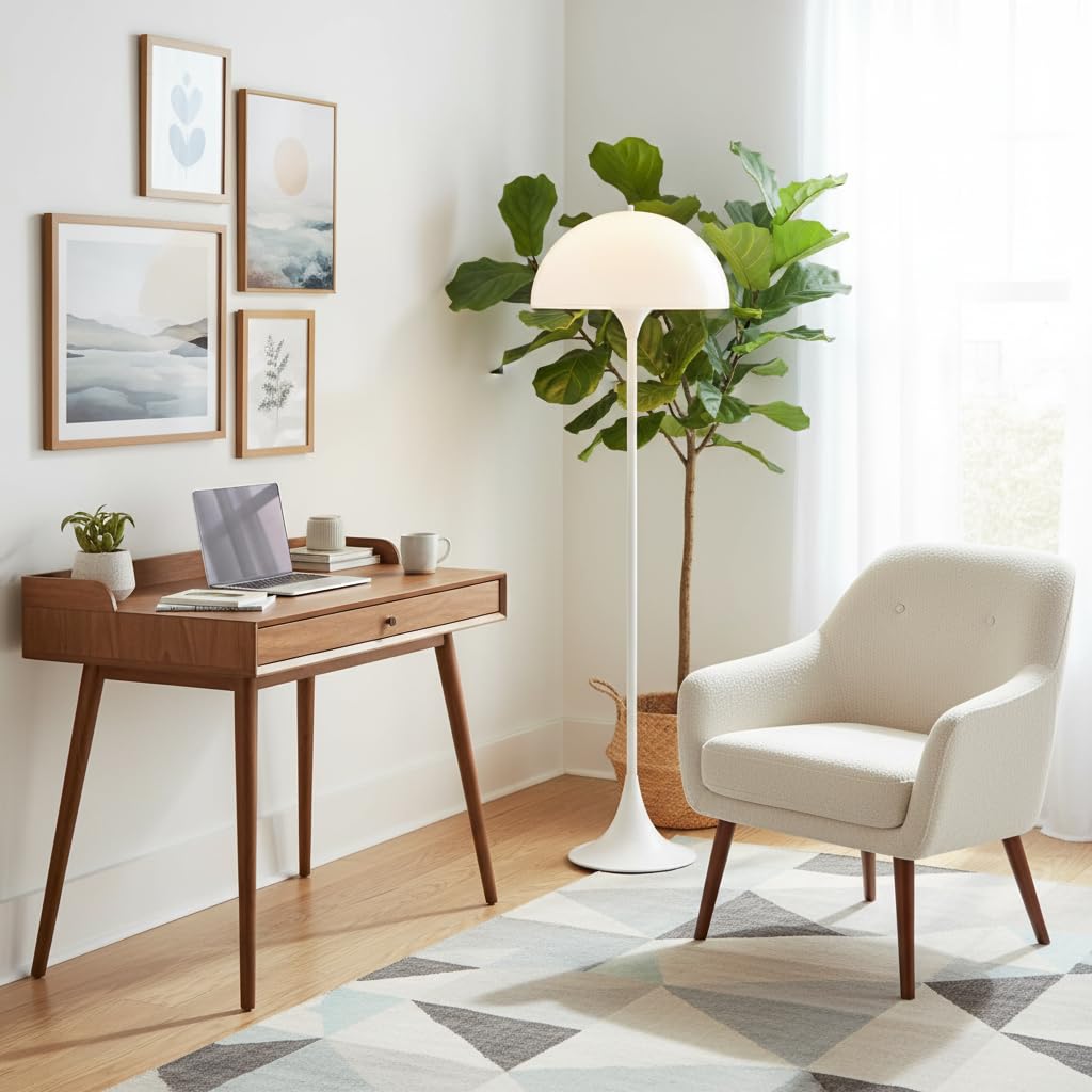 B·LED BARCELONA LED Stehlampe Design PALM mit 3 x E27 für Wohnzimmer, Schlafzimmer und Leseecke, Modern nordisch, geschwungene Linien, anpassbares Licht, stabile Basis, Weib