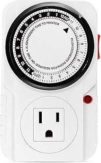 iPower 24 Hour Plug-in Mechanical Timer, Timer for Electrical Outlets Grounded Aquarium, Grow Light, Hydroponics, Pets, Home, Kitchen, Office, Appliances, 125VAC, 60 Hz, 1725W, 15A, 1/2HP,1Pack