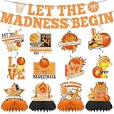 FodeMoraka March Basketball Party Decorations - 14 Pcs Yellow Madness Sports Themed Bday Supplies Favors Banner Garland Hanging Swirls Honeycomb Centerpieces Decor Set for Game Men Boys Fans Teenagers