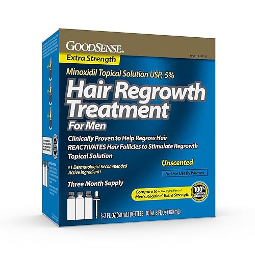 Miniatura 5 de GoodSense Minoxidil Solución tópica USP, 5 por ciento, tratamiento de crecimiento del cabello para hombres, extra fuerte 6 onzas líquidas (paquete