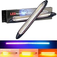 Vista 9 de YSY Tira de luces LED DRL de circulación diurna impermeable de 12 V para faros delanteros secuenciales, señal de giro amarillo, luz diurna universal