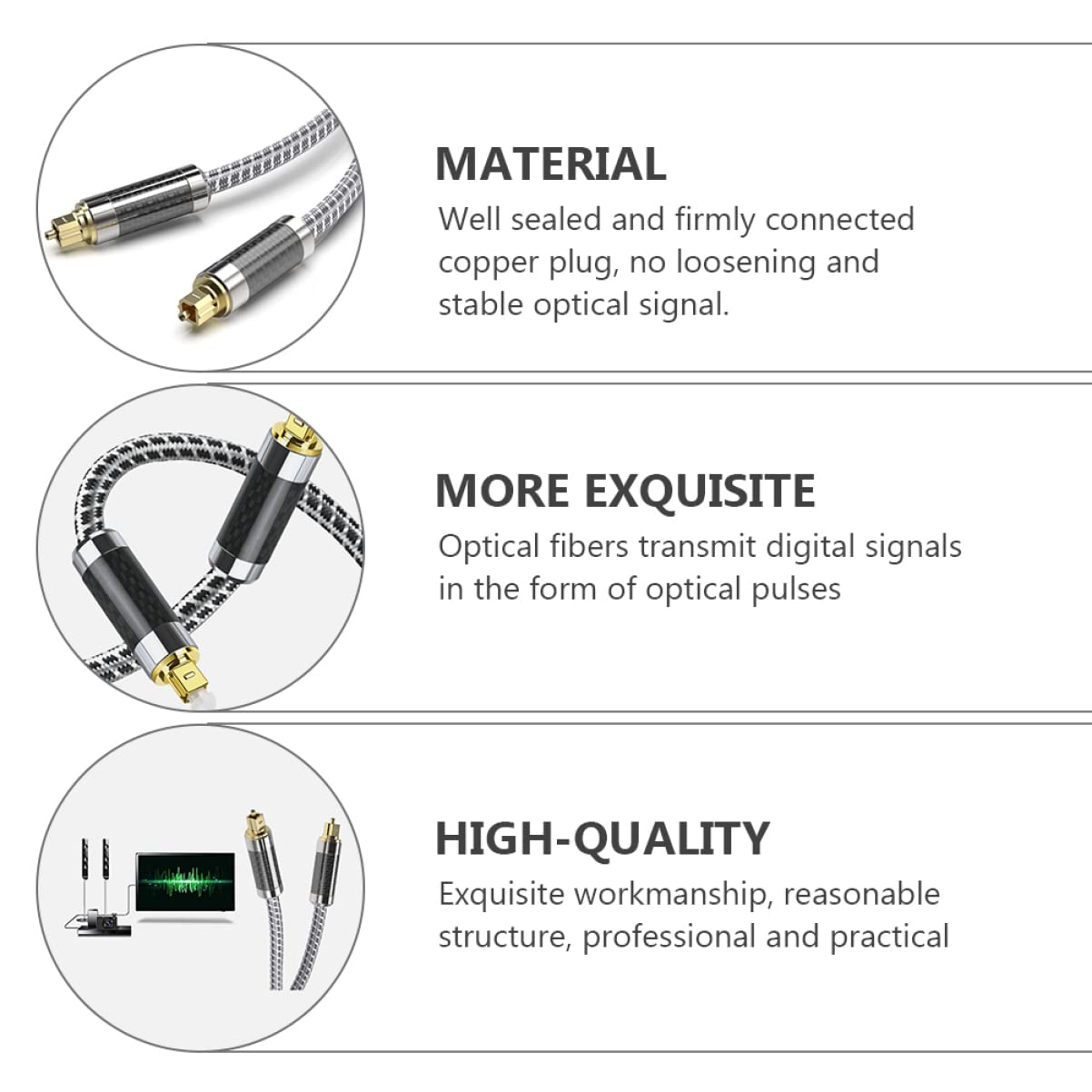 KOMBIUDA Cavo Audio Ottico per Console di Gioco Cavo Digitale in Fibra per Home Theater Connettore Placcato in Oro per Qualità del Segnale