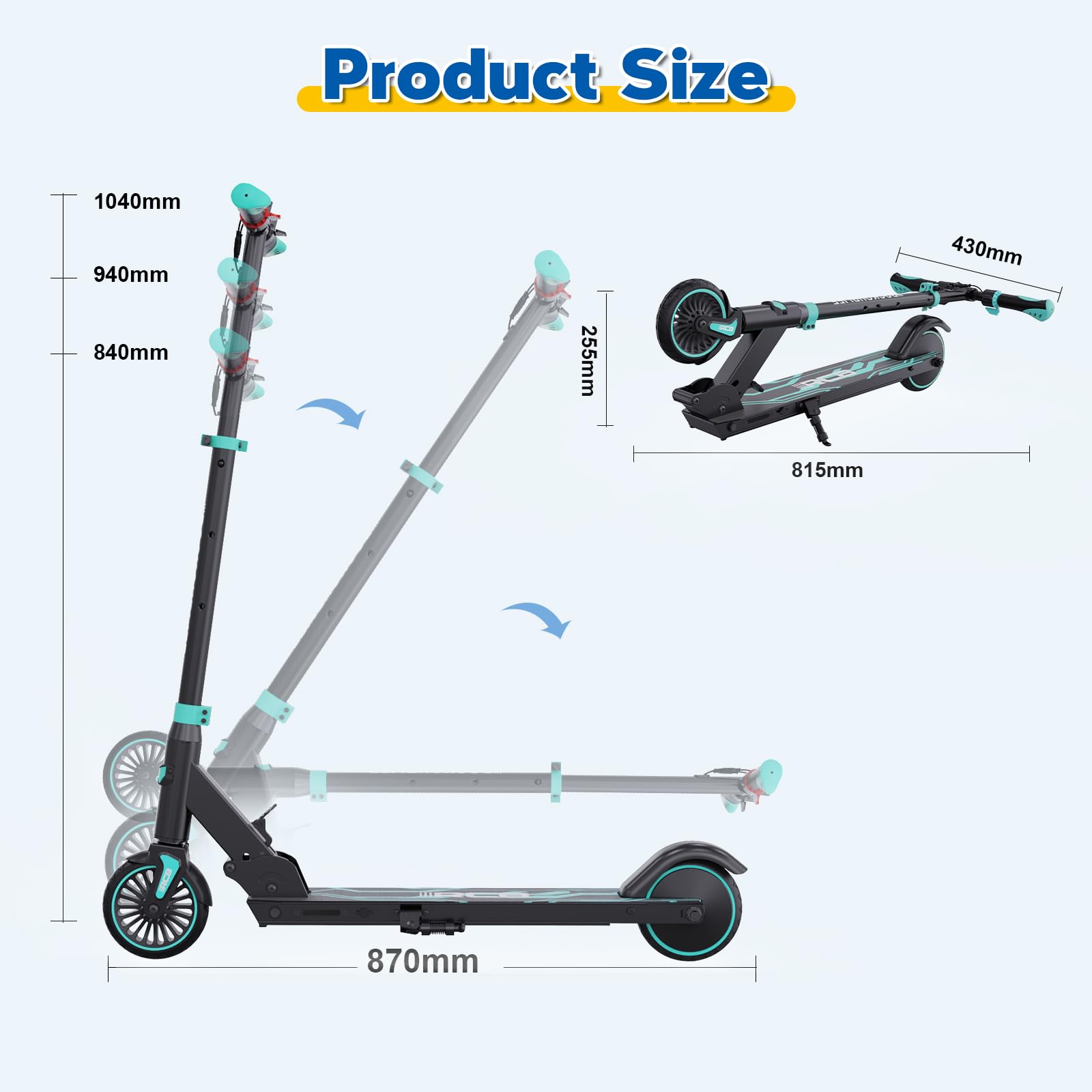 RCB TECH E-Scooter Kinder (8-12-16 Jahre) - Faltbarer Elektroroller - Max Reichweite 16 KM - Max. 20 KM/H - Geschenk für Kinder und Jugendliche