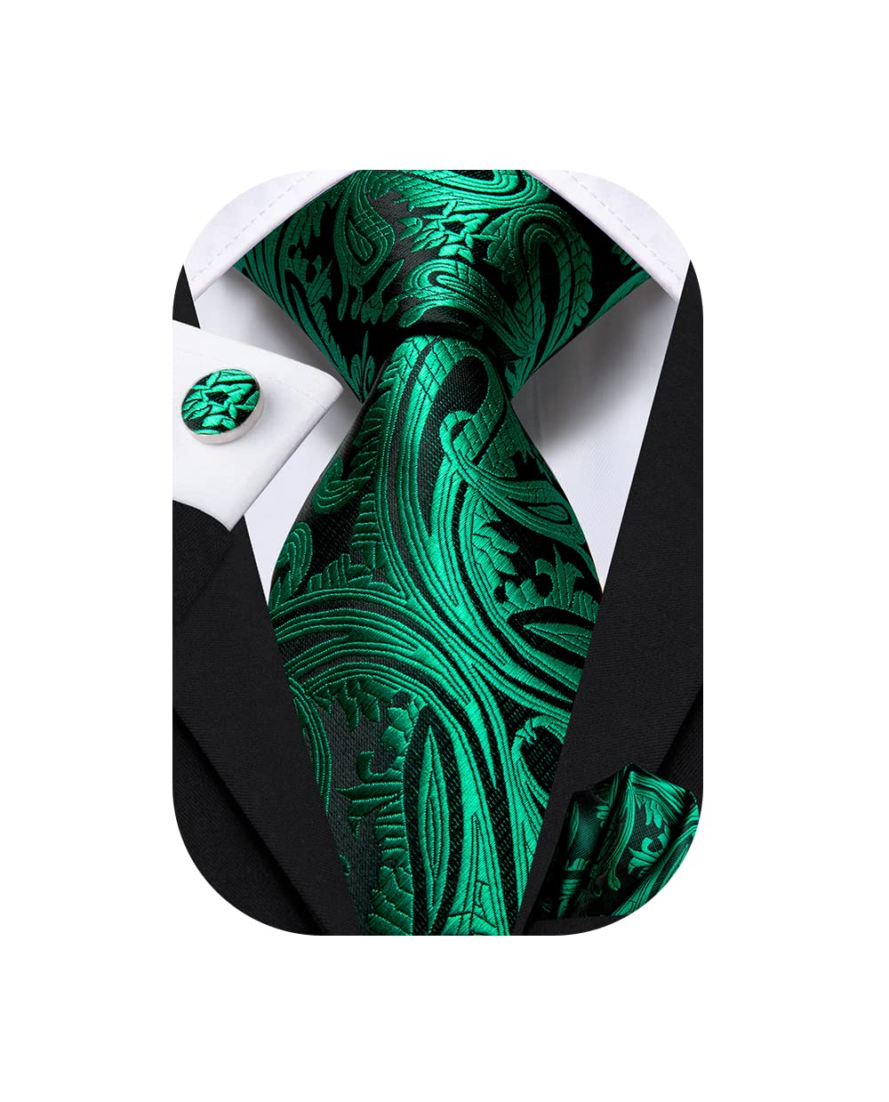 DubulleMens Tie Set Solid Paisley Novelty Silk Necktie for Men with Cufflinks Tie and Pocket Square