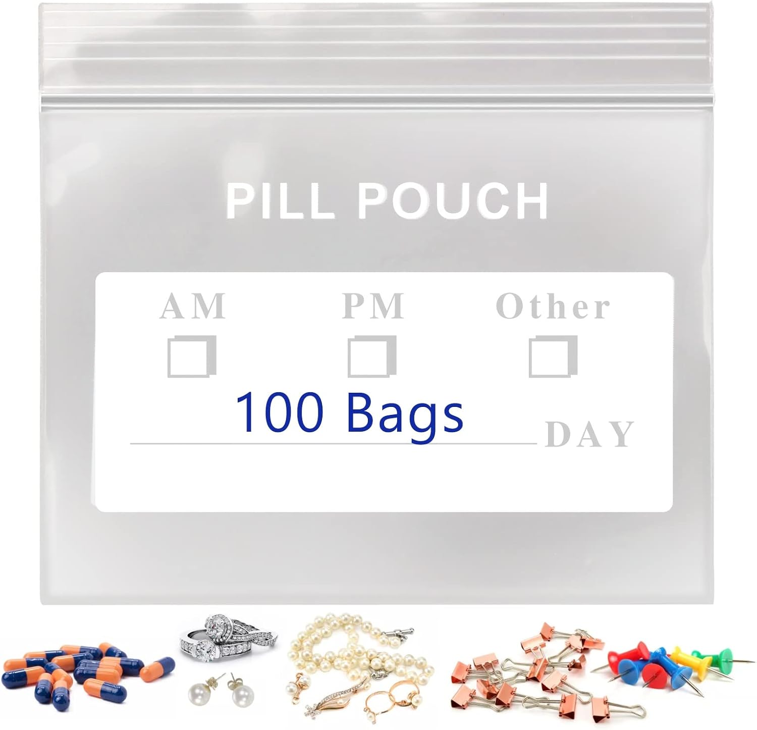 100 Packs Pill Bags BPA Free Pill Pouch 3 x 2.75'' Small