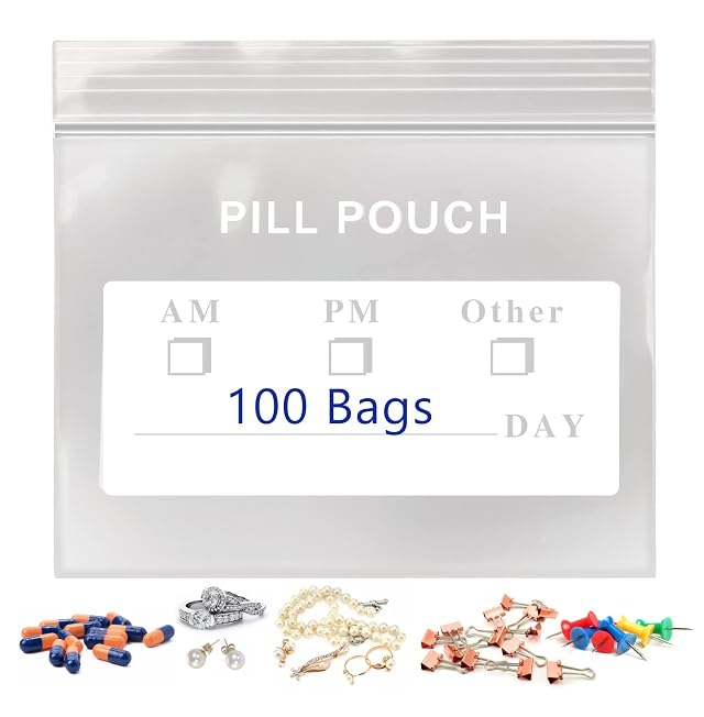 100 Packs Pill Bags BPA Free Pill Pouch 3 x 2 75 Small Bag with Write-on Label Seal