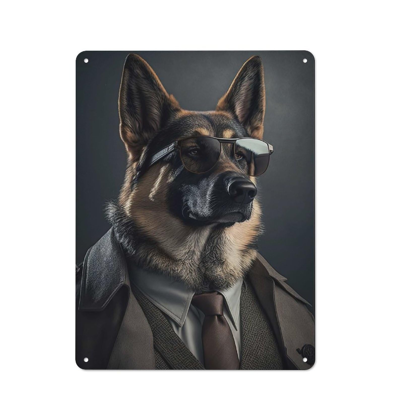 Junmoney Style-22 Rustic Metal Wall Sign 40X30cm Featuring German Shepherd Mafia Boss For Pub Or Café, For Vintage Wall Decor Fans, For Metal Sign Collectors