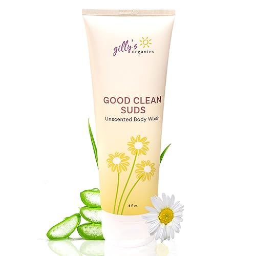 Gel de baño natural orgánico, sin perfume, con espuma rica en hidratación, suave, sin fragancia, sin SLS 2 en 1, gel de ducha y champú con aloe para