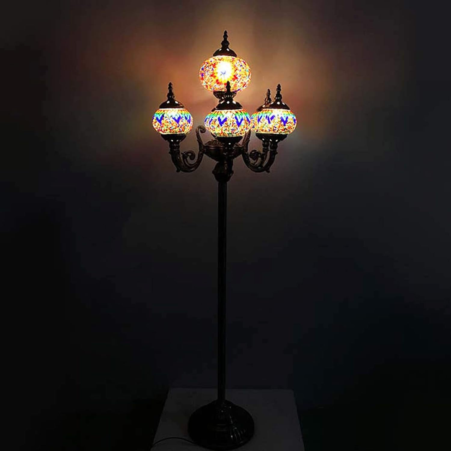 Turkish Moroccan Floor Lamp Handmade Mosaic Glass ReadFloor Lamp 7 Head Tiffany Style Retro Floor StandLamp for Bedroom LivRoom Cafe Decorative, 110-