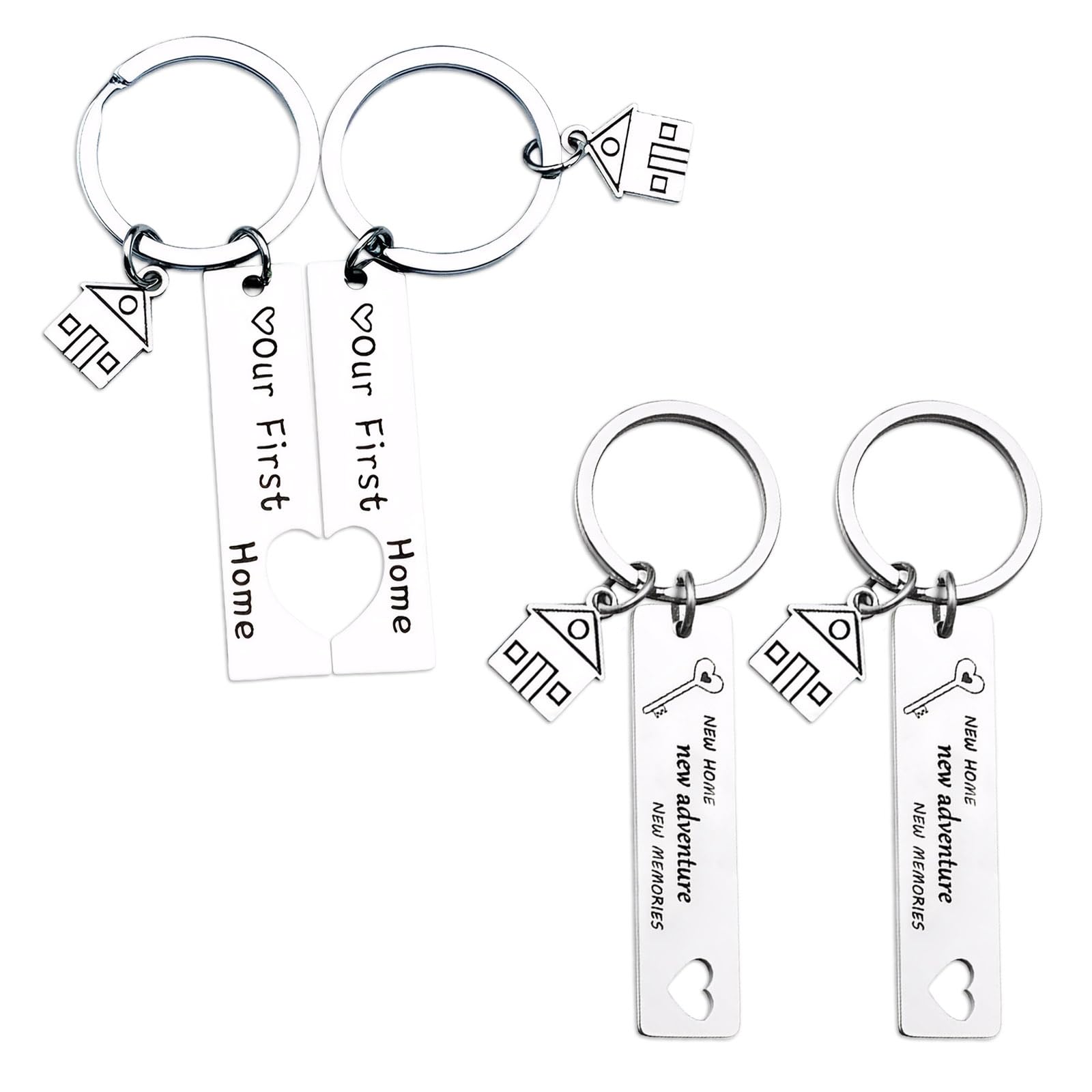 Anmahe New Home Keyring 2 Pairs,Couple First Home Keychains Gifts,Couples Keyrings 12x50mm Happy New House Keychain,Gift for Newlyweds or as a Gift for Moving Into a New Home