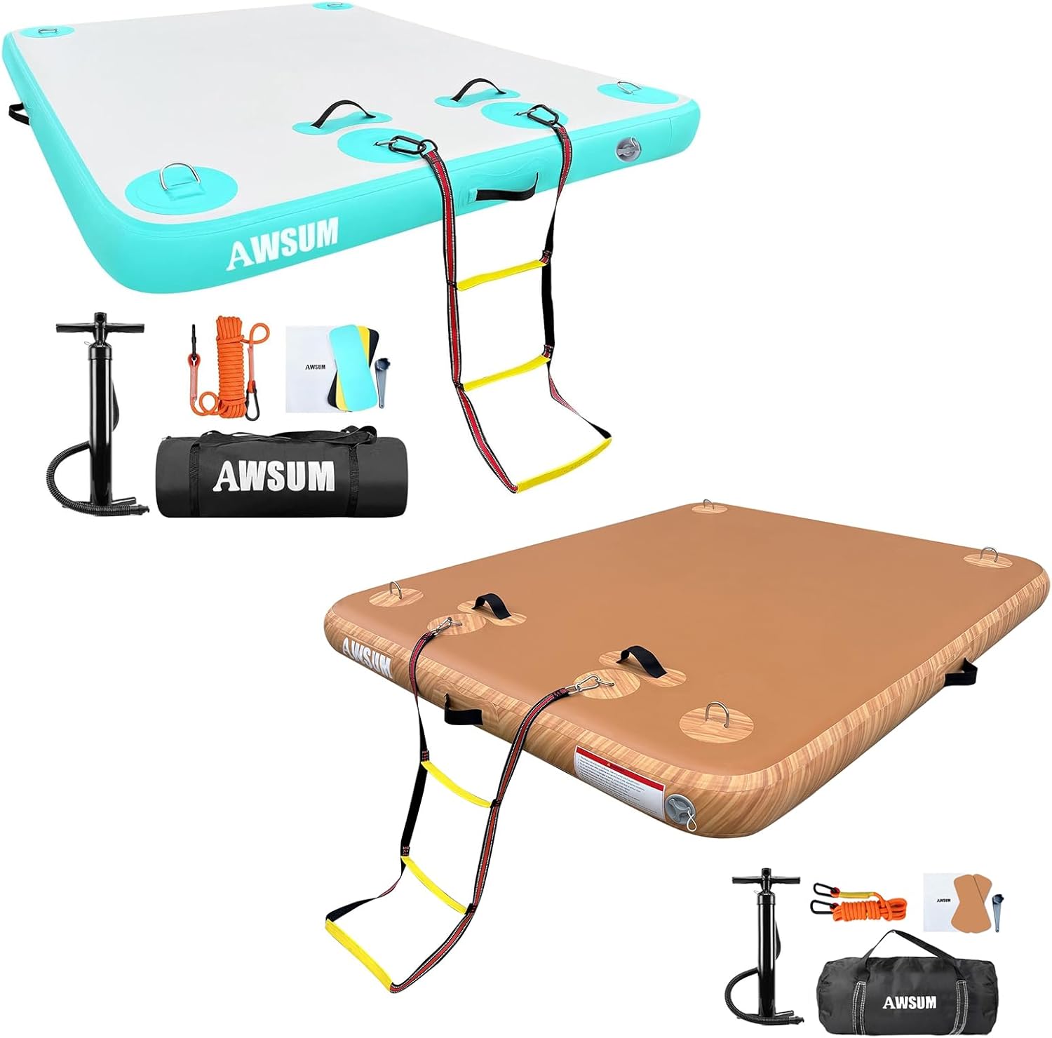 AWSUM Inflatable Floating Dock Bundle, Dual 6ft×5ft Inflatable Swim Platform, Military-Grade PVC, Inflatable Island, Floating Dock for Lakes