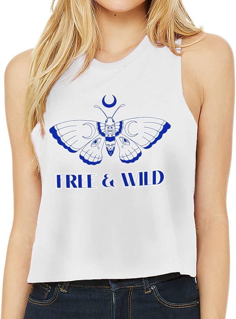 Wild and Free Racerback Cropped Tank - Butterfly Women's Tank - Themed Tank Top