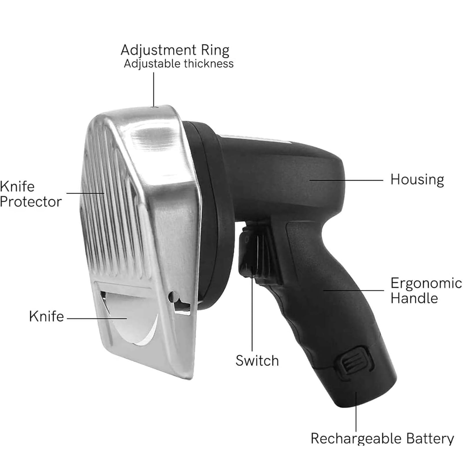 Coupe-viande électrique professionnel en acier inoxydable - Trancheuse à kebab de qualité professionnelle (épaisseur réglable de 0 à 8 mm, faible bruit, facile à démonter, pour la maison et les