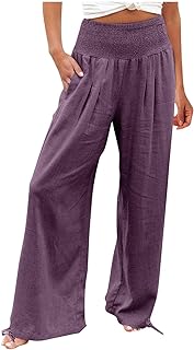 Women Wide Leg Pants Loose Comfy Cotton Linen Pants Casual High Waist Palazzo Pant Lounge Baggy Trousers with Pocket
