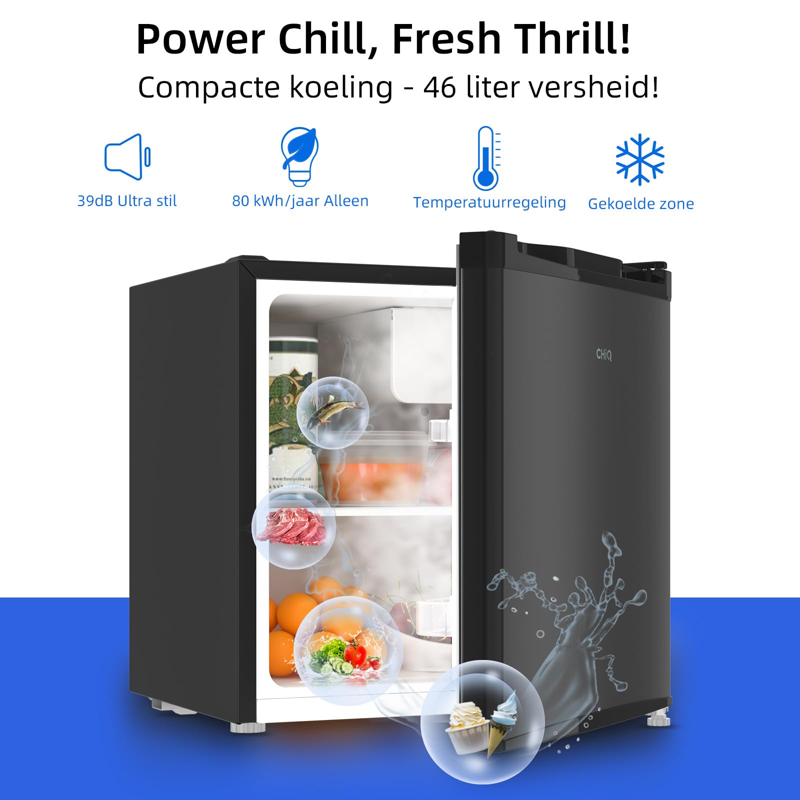 CHIQ 46L Mini Fridge - Compact Tabletop Refrigerator With Bottle Holder, Adjustable Thermostat, Low Noise - View #11