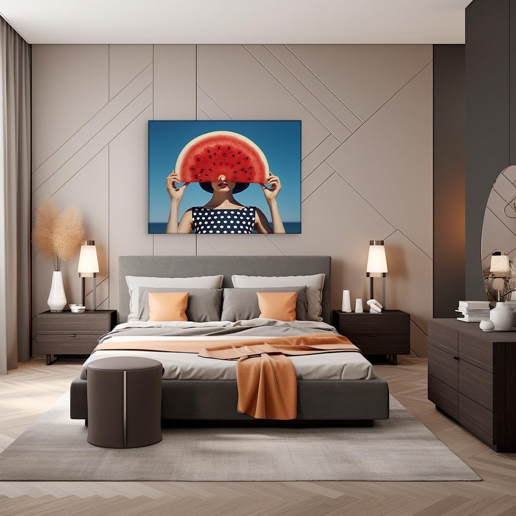 Canvas for Living room. Summer Whimsy Unveiled Through a Watermelon Slice, 27 x 18 inch Canvas Wall Art - Modern Home Decor