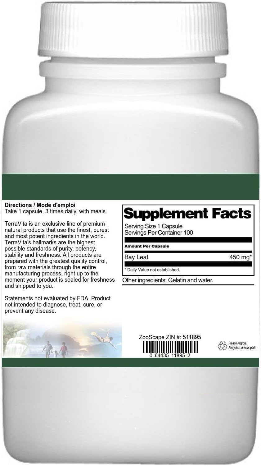 Bay Leaf - 450 mg (100 Capsules, ZIN: 511895) - 3 Pack