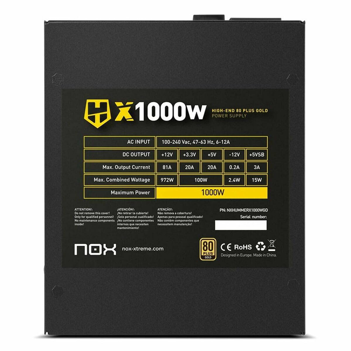 Fuente ALIMENTACION NOX Hummer X 1000W 80+ Gold ATX Negro