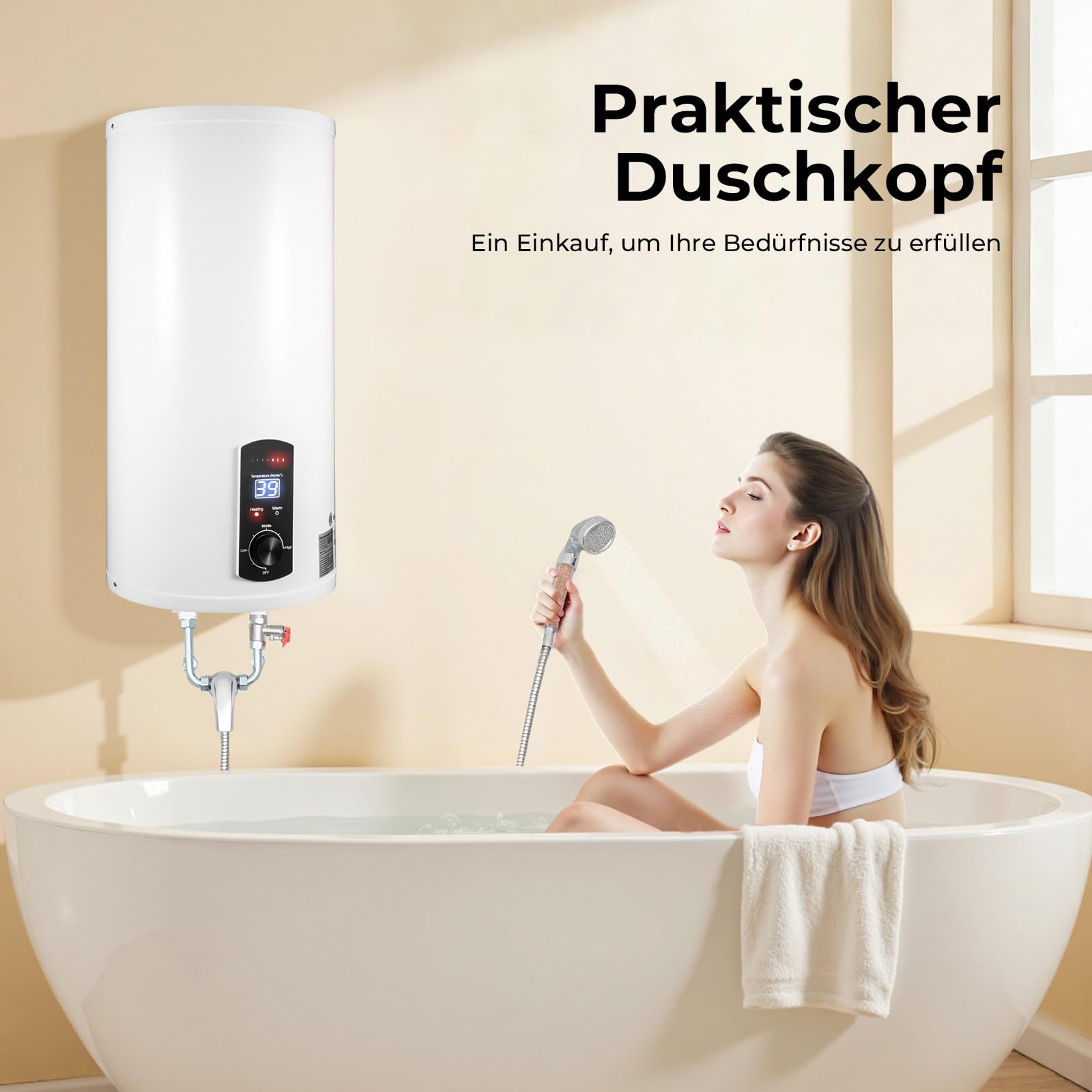 Chauffe-eau électrique 80 l, 2 kW 220 V IPX4 vertical LED chauffe-eau de stockage chauffe-eau eau eau froide et chaude chauffe-eau électrique ABS mural pour cuisines, toilettes
