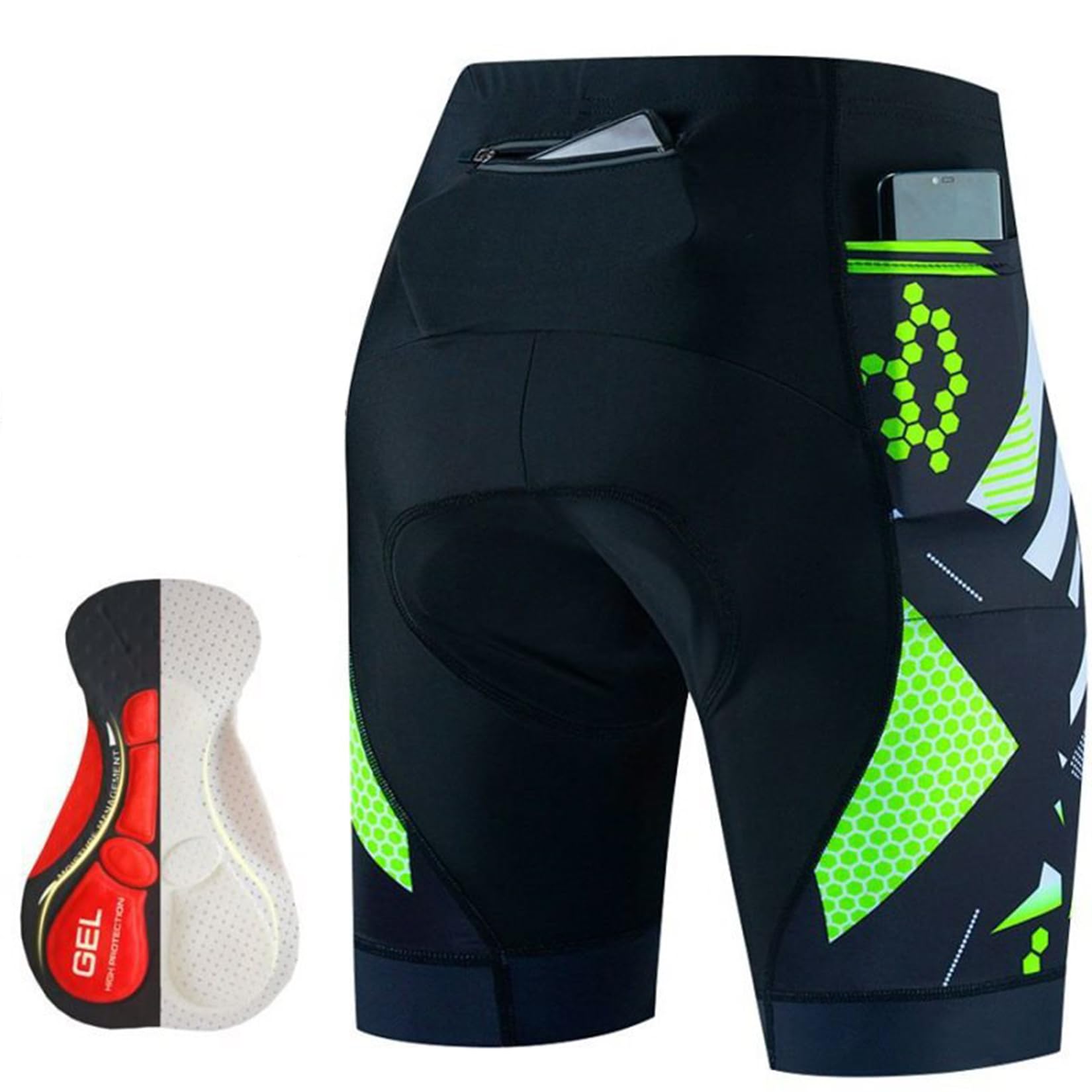 MODRYER Cycling Shorts Mens Padded MTB Mountain Bike Shorts Breathable Bicycle Undershorts Quick Dry Anti-Slip Cycle Shorts With Gel Sponge Padding,Green-M