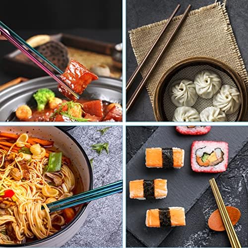 YOZOTI Stainless Steel Chopsticks, Reusable Chopsticks, 5 Pairs Dishwasher Safe Metal Chopsticks, Easy to Use, Square Lightweight Chop Sticks