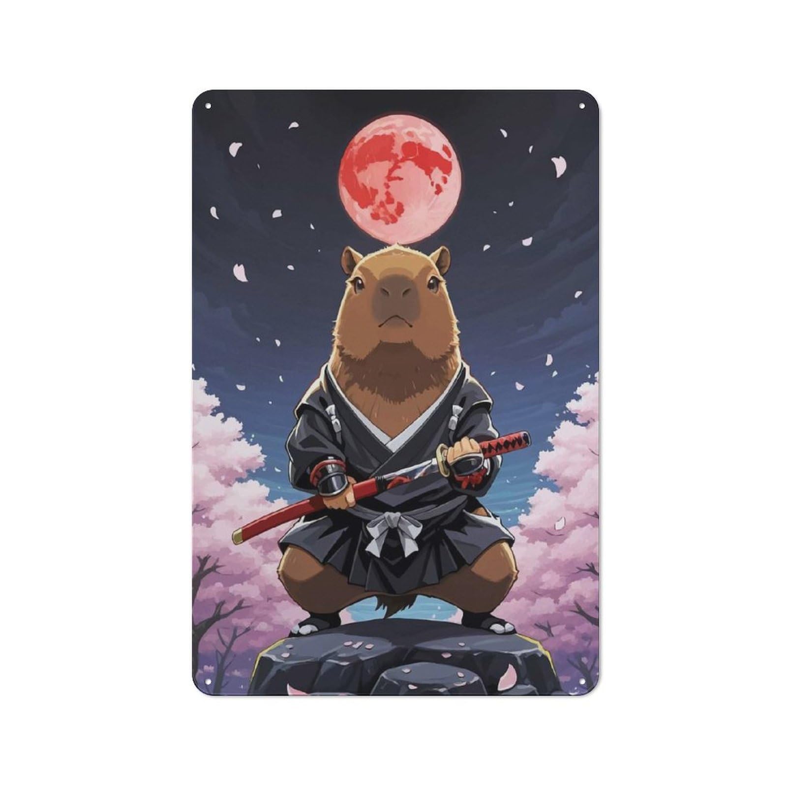 Capybara Samurai Rustic Metal Plaque 30x20cm for Hobby Room Or Studio, for Creative Interior Collectors
